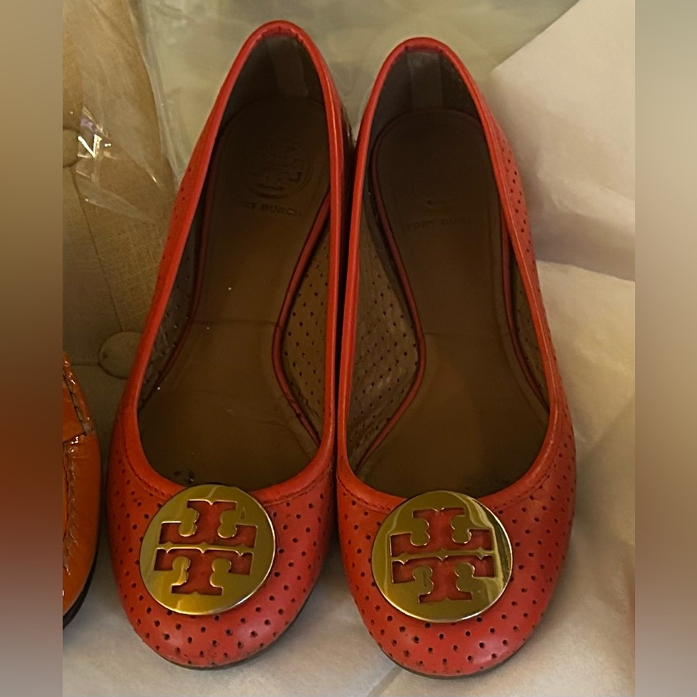 Tory Burch Reva perforated Ballerina Orange Ballet Flats 8